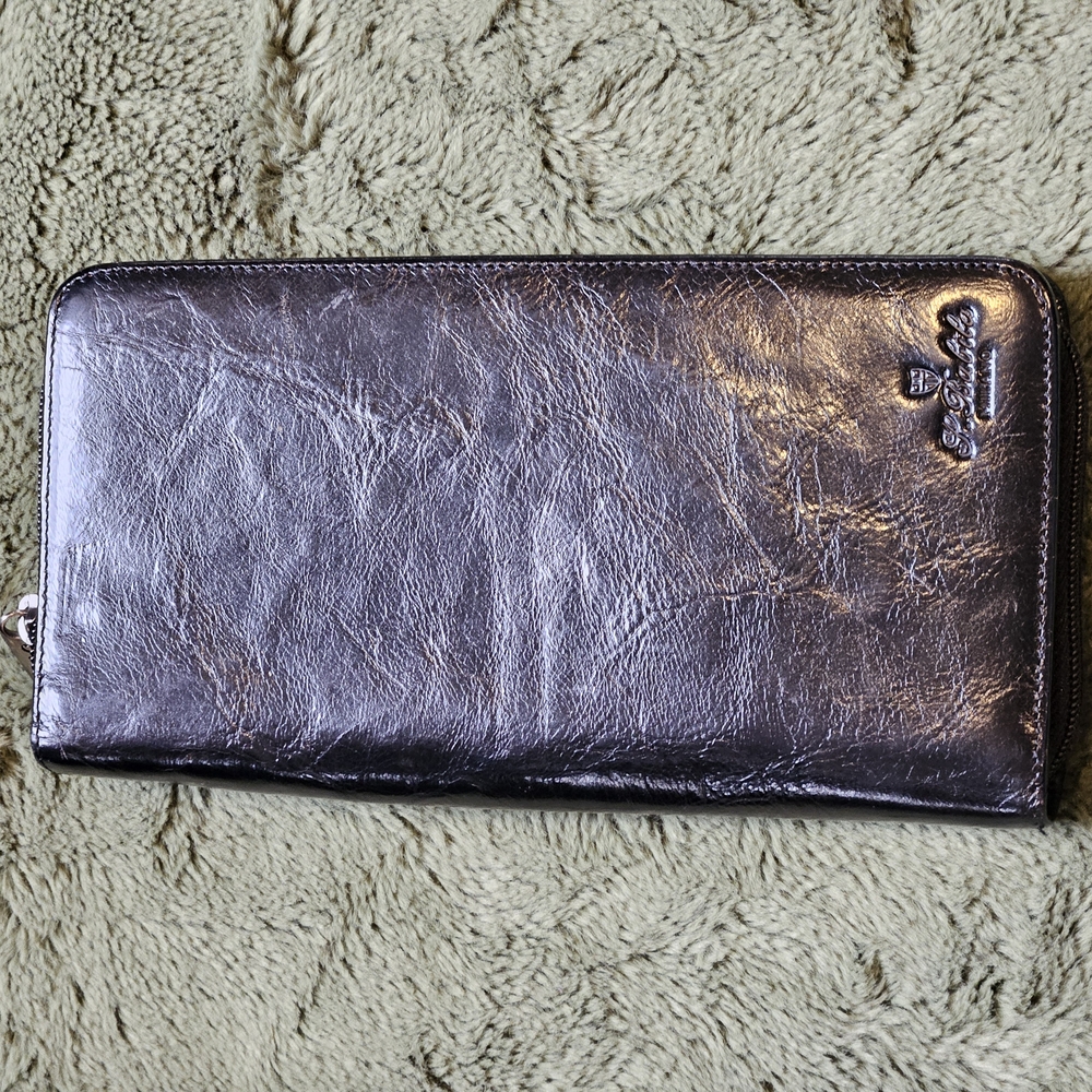 L. Babila Milano Long Black Genuine Leather Wallet
